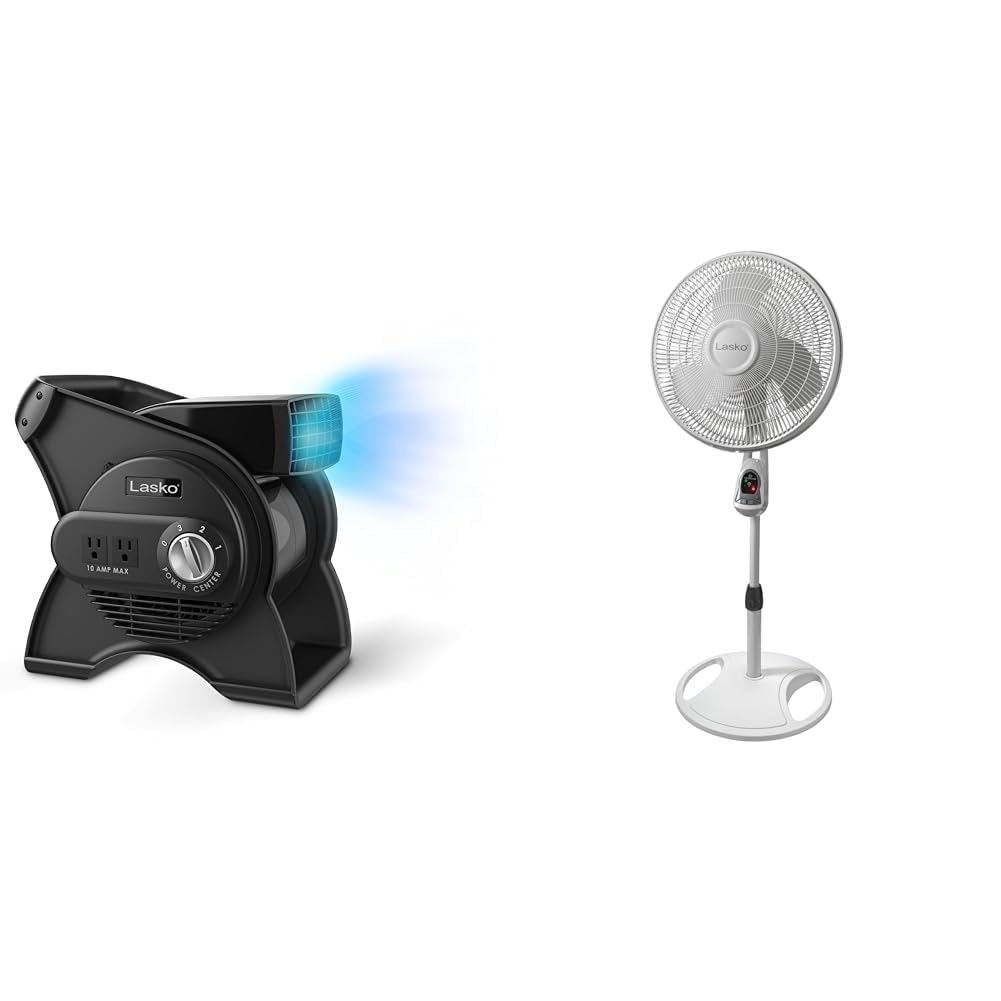 12" Utility Fan and 16" White Oscillating Pedestal Stand Fan with Remote U722