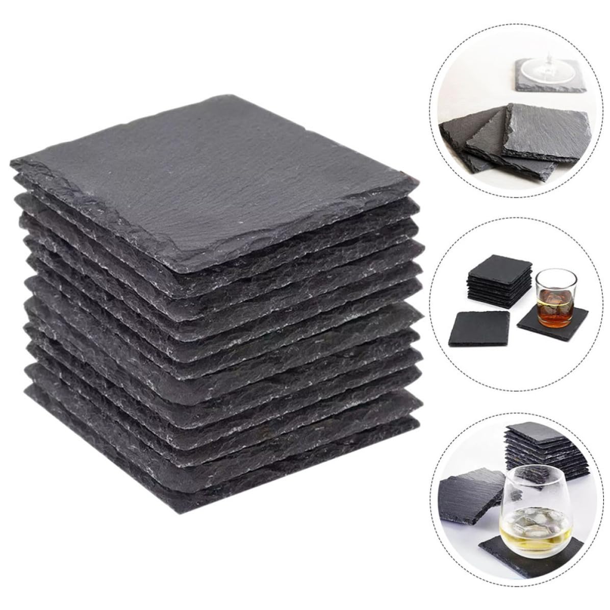 12 Pc Natural Stone Coasters with Non Slip Bottom S54623