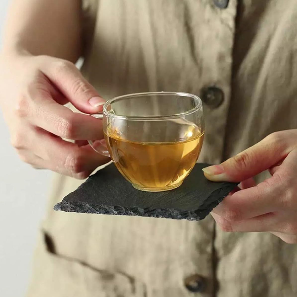 12 Pc Natural Stone Coasters with Non Slip Bottom S54623