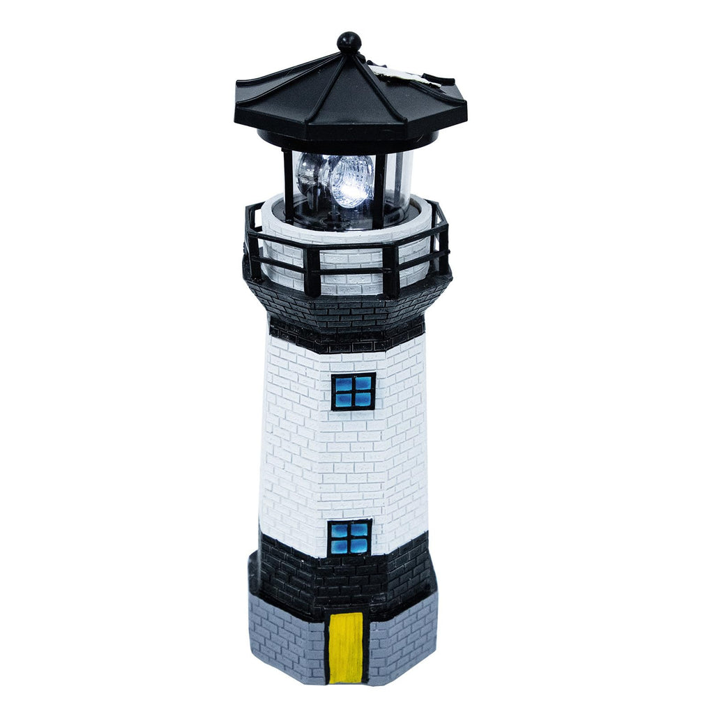 Solar Powered Resin Lighthouse Garden Light Black White A745729