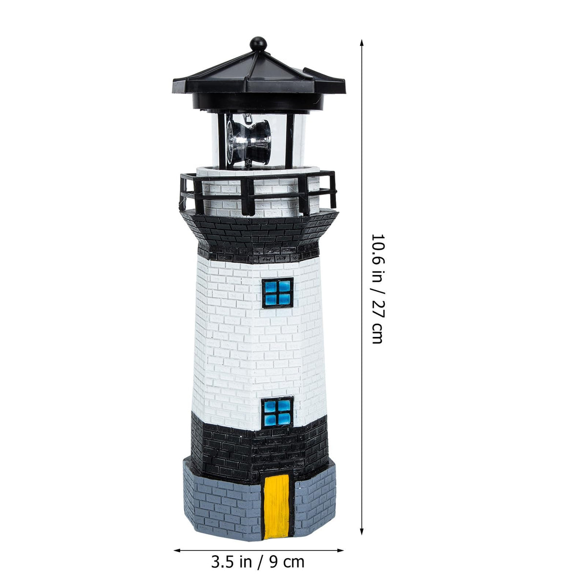 Solar Powered Resin Lighthouse Garden Light Black White A745729