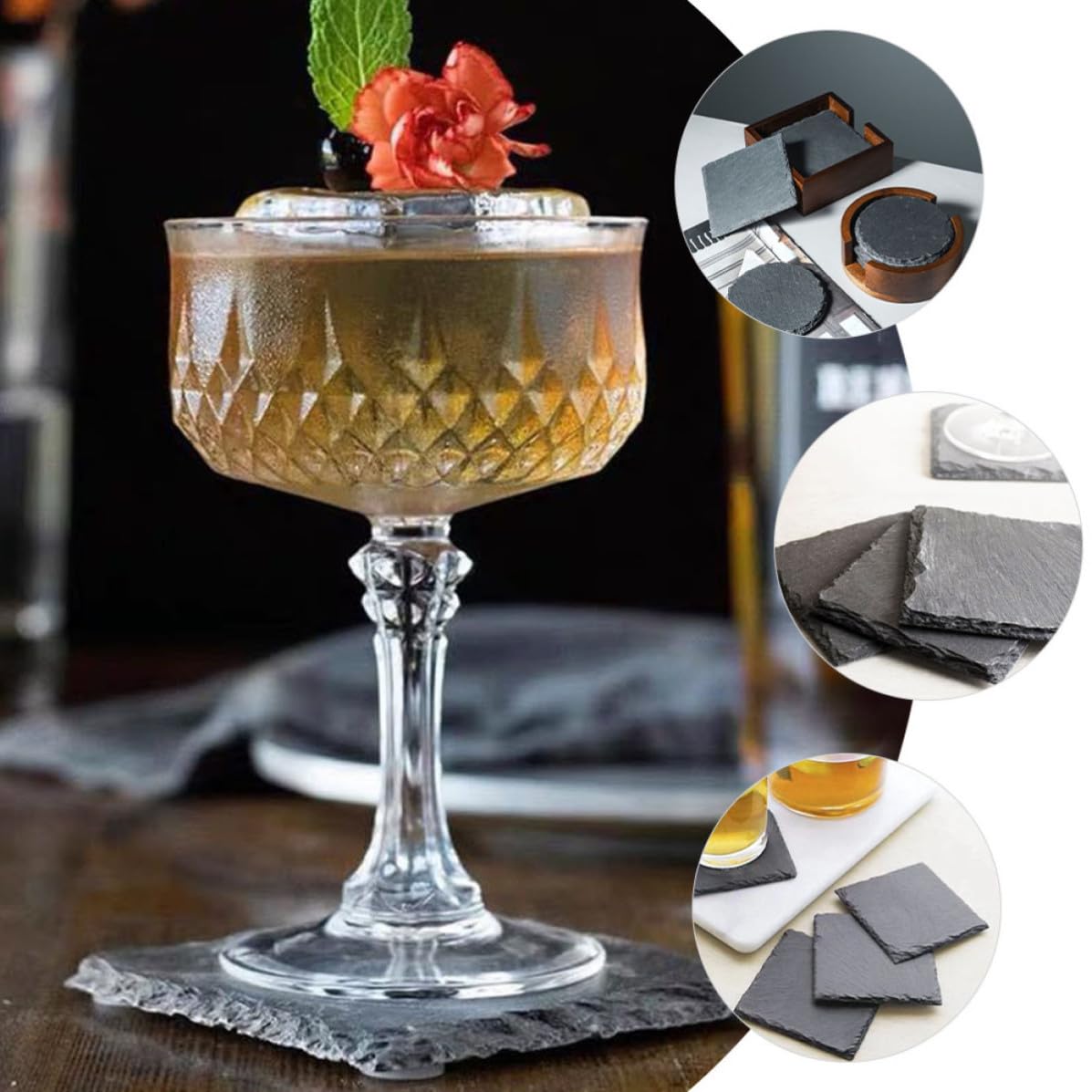 12 Pc Natural Stone Coasters with Non Slip Bottom S54623