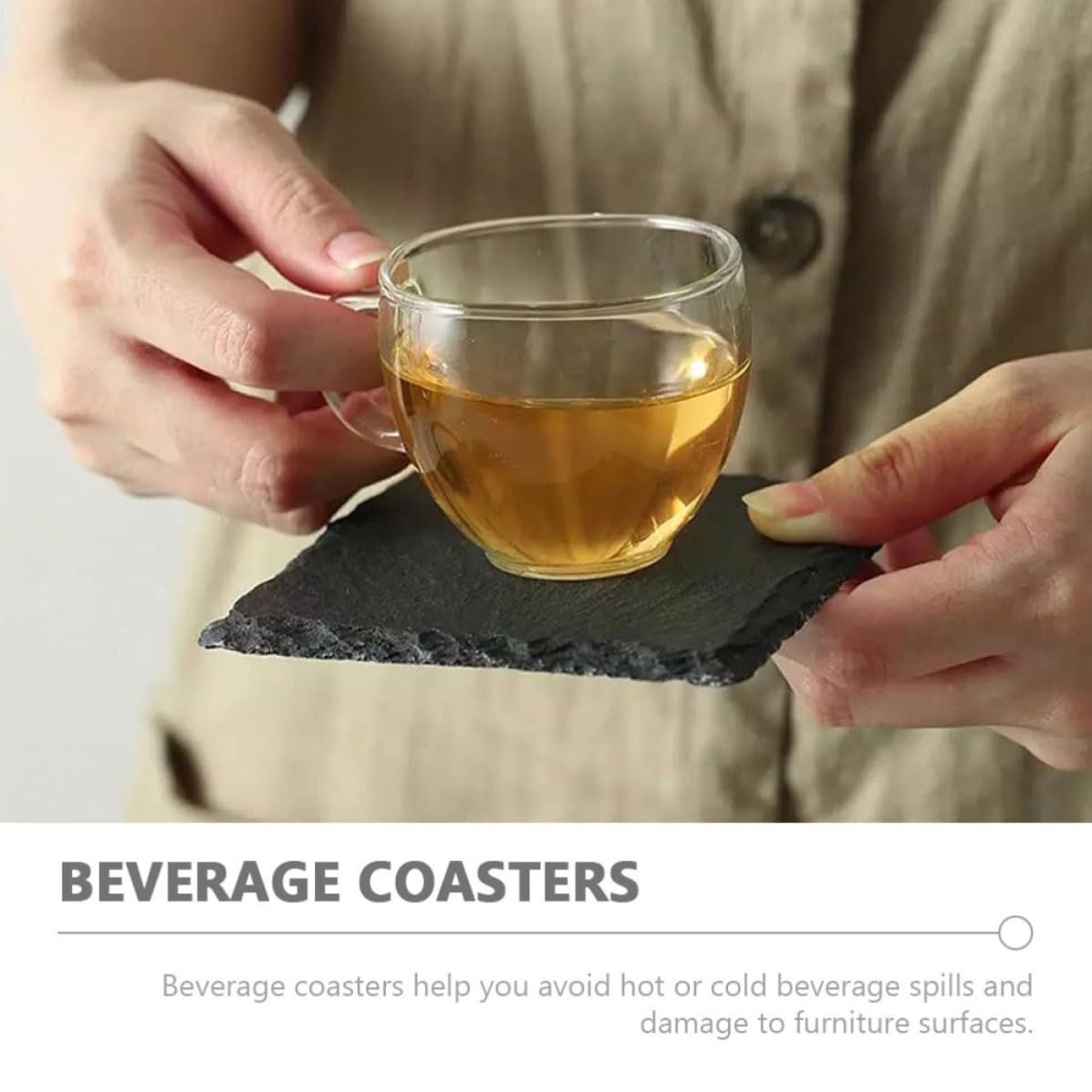 12 Pc Natural Stone Coasters with Non Slip Bottom S54623