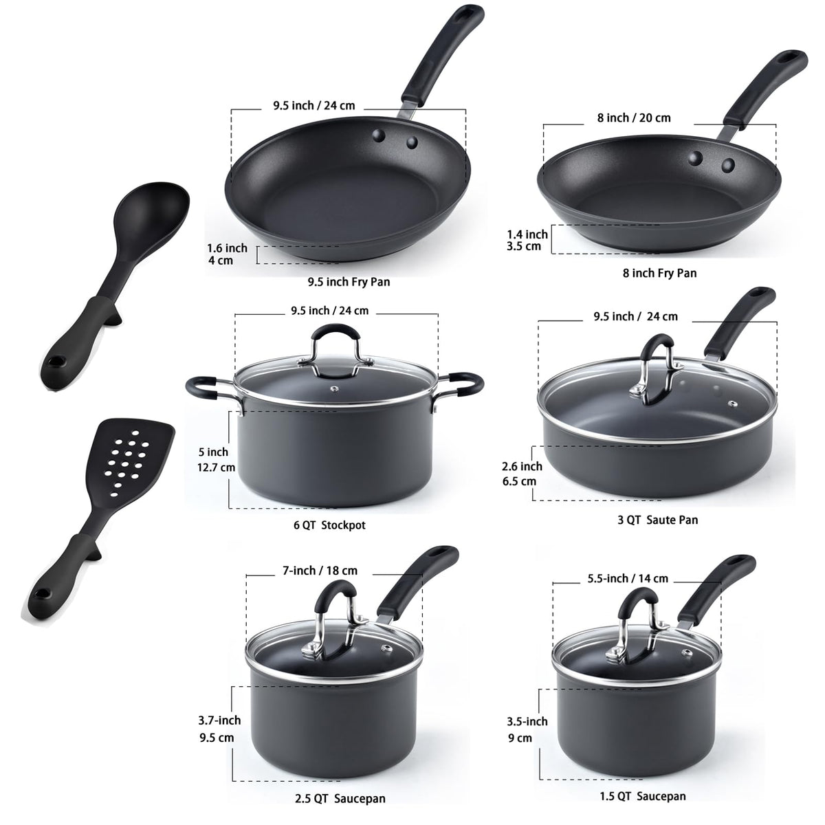12 Piece Black Nonstick Hard Anodized Cookware Set A736885