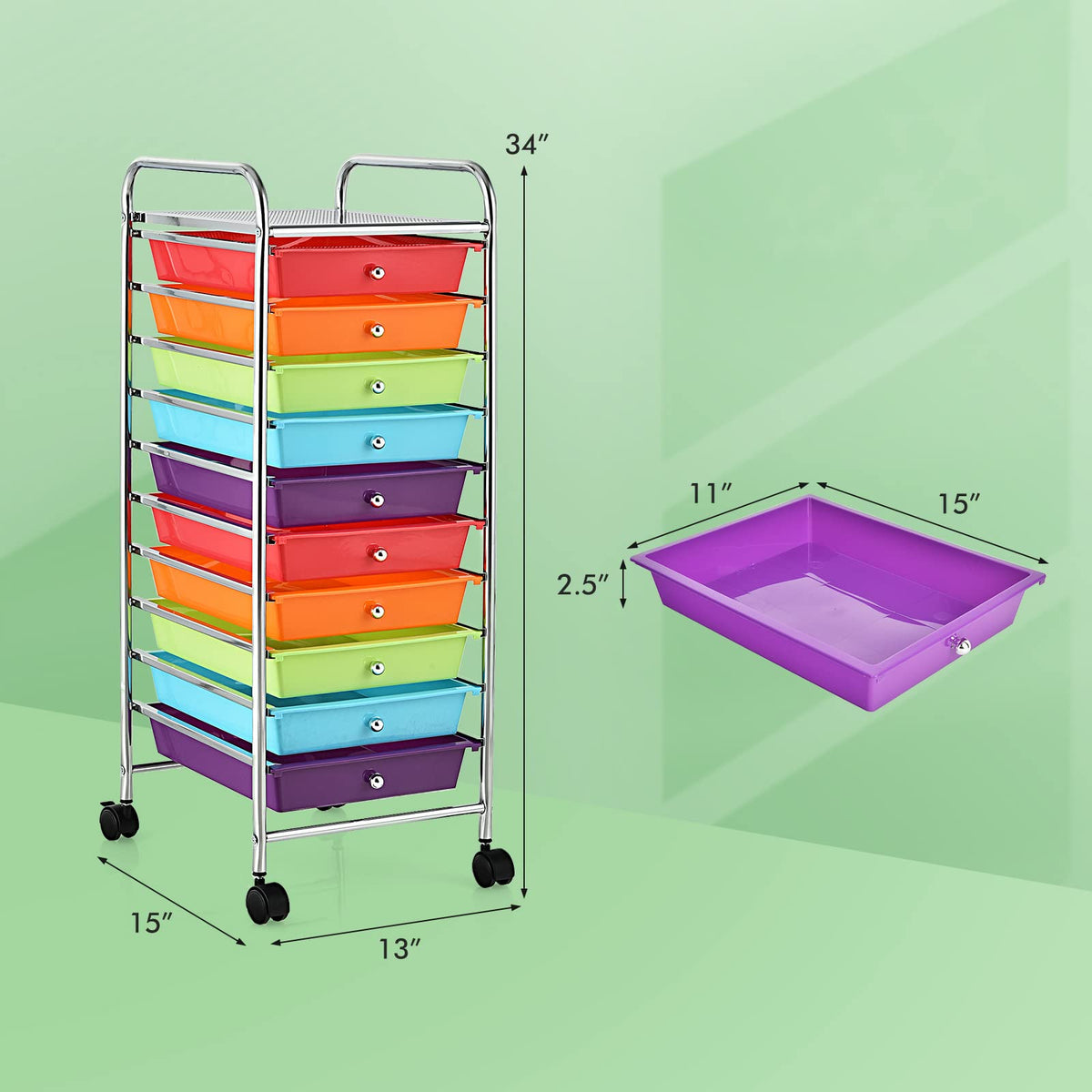 10-Tier Rolling Storage Cart with Drawers Q8172