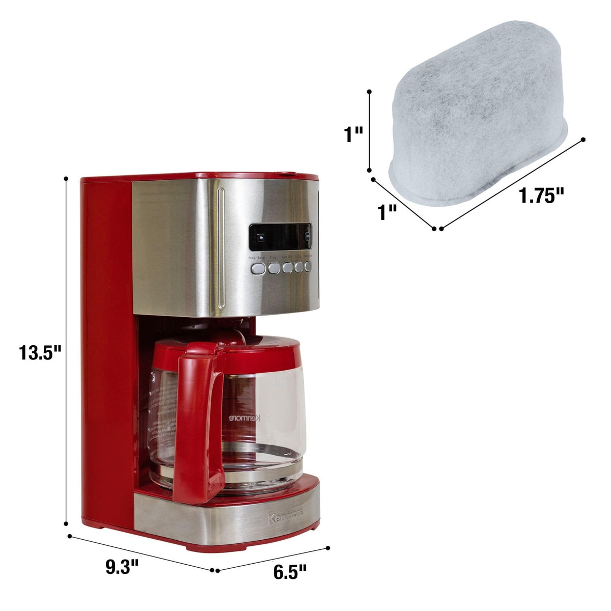 12 Cup Programmable Drip Coffee Maker, Red and Stainless Steel, 12 Pack Charcoal Water Filter A684