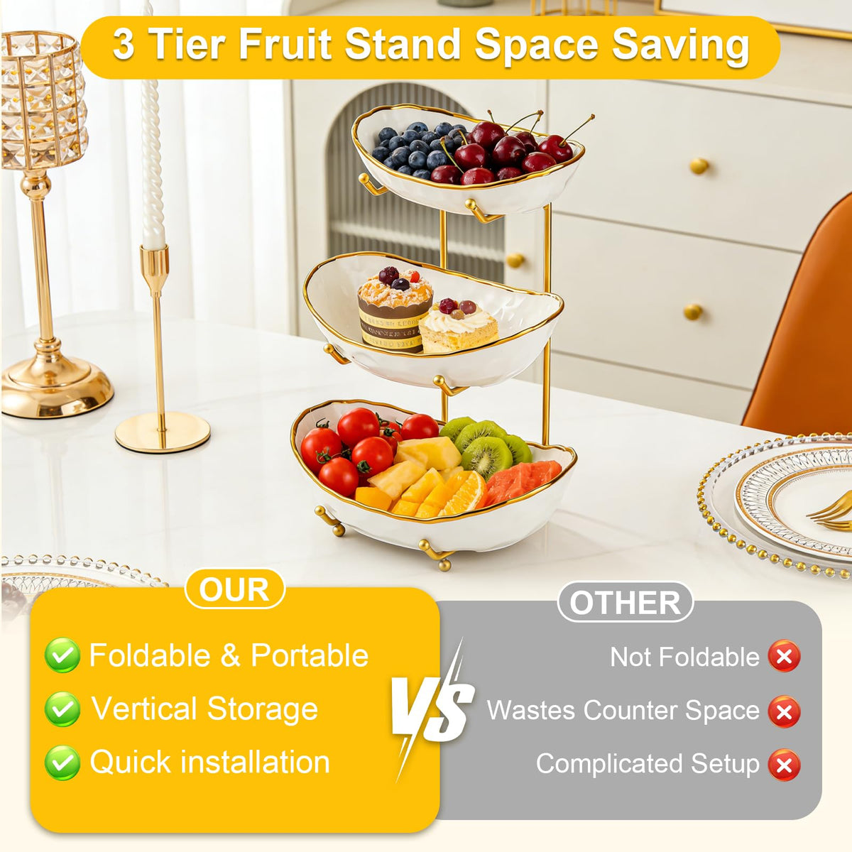 3-Tier Ceramic Fruit Bowl with Stand S17291