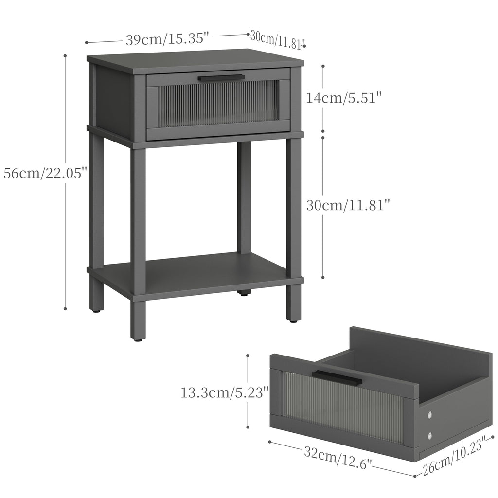 Grey Wooden Nightstand with Drawer and Storage Shelf Y4636