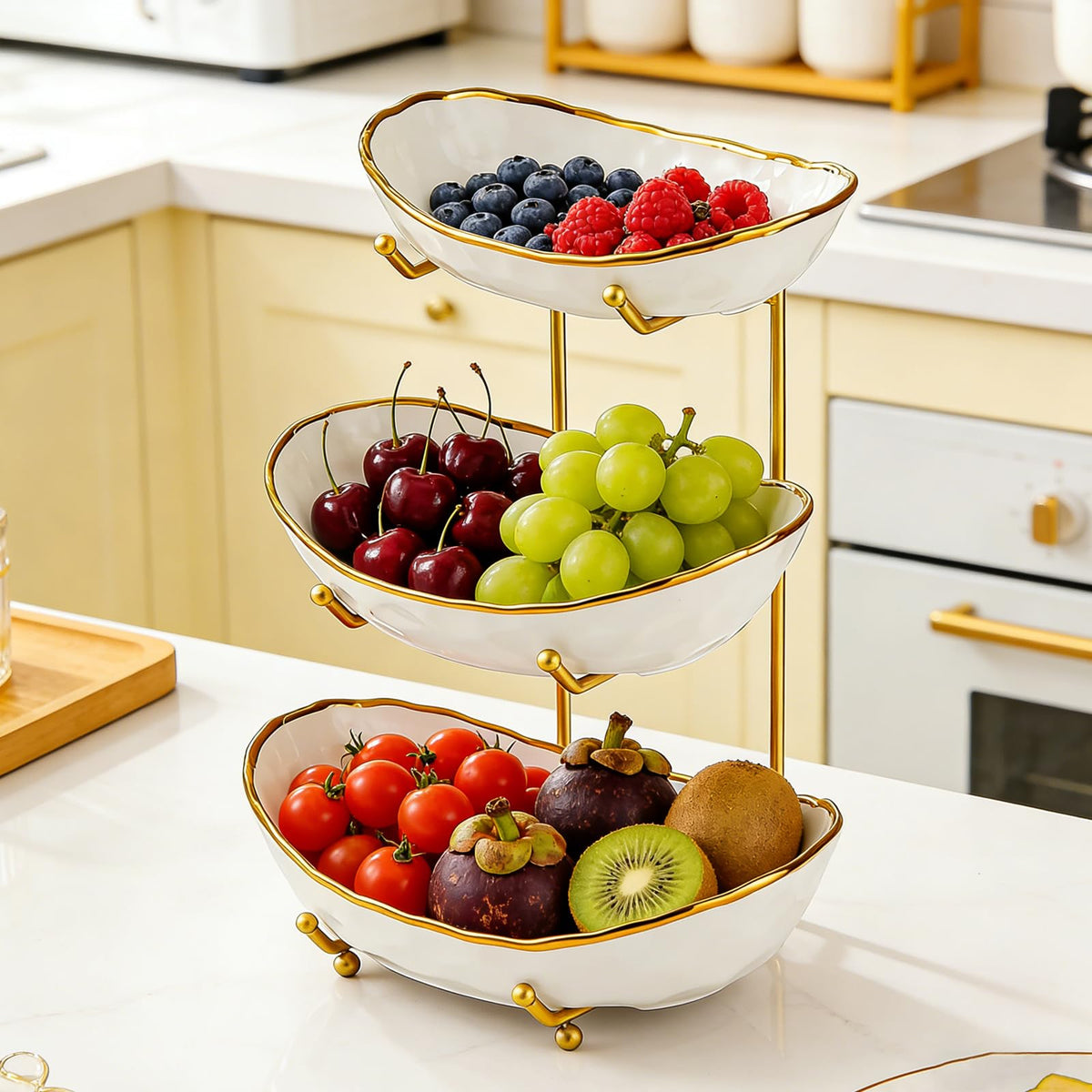 3-Tier Ceramic Fruit Bowl with Stand S17291