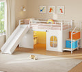 White Twin Low Loft Bed with Slide Staircase Storage Drawers Desk Z624