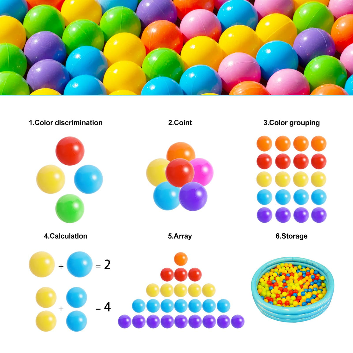 100pcs BPA Free Crush Proof Plastic Ball Pit Balls with Net Bag G586