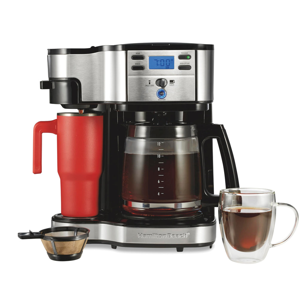 2-Way Coffee Maker, Single-Serve and 12-Cup Pot, Black/Stainless Steel J217830