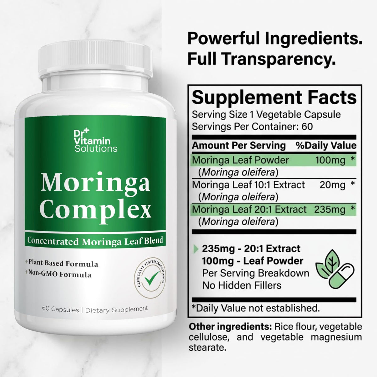 Moringa Oleifera Capsules with 20:1 Leaf Extract F3868