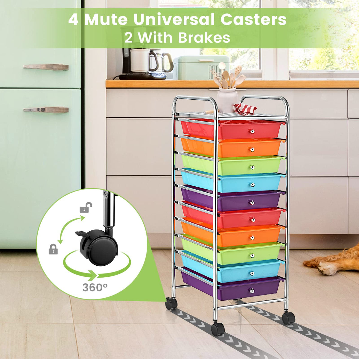 10-Tier Rolling Storage Cart with Drawers Q8172