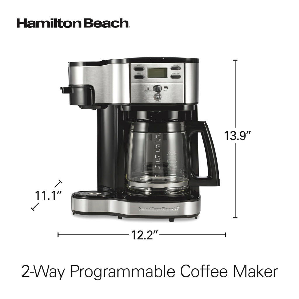 2-Way Coffee Maker, Single-Serve and 12-Cup Pot, Black/Stainless Steel J217830
