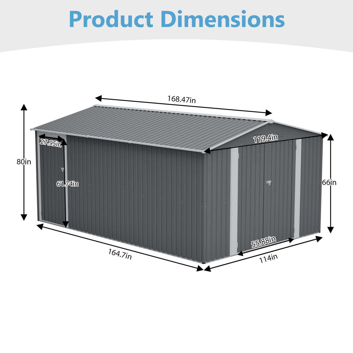 10x14 FT Light Gray Metal Storage Shed Q7623