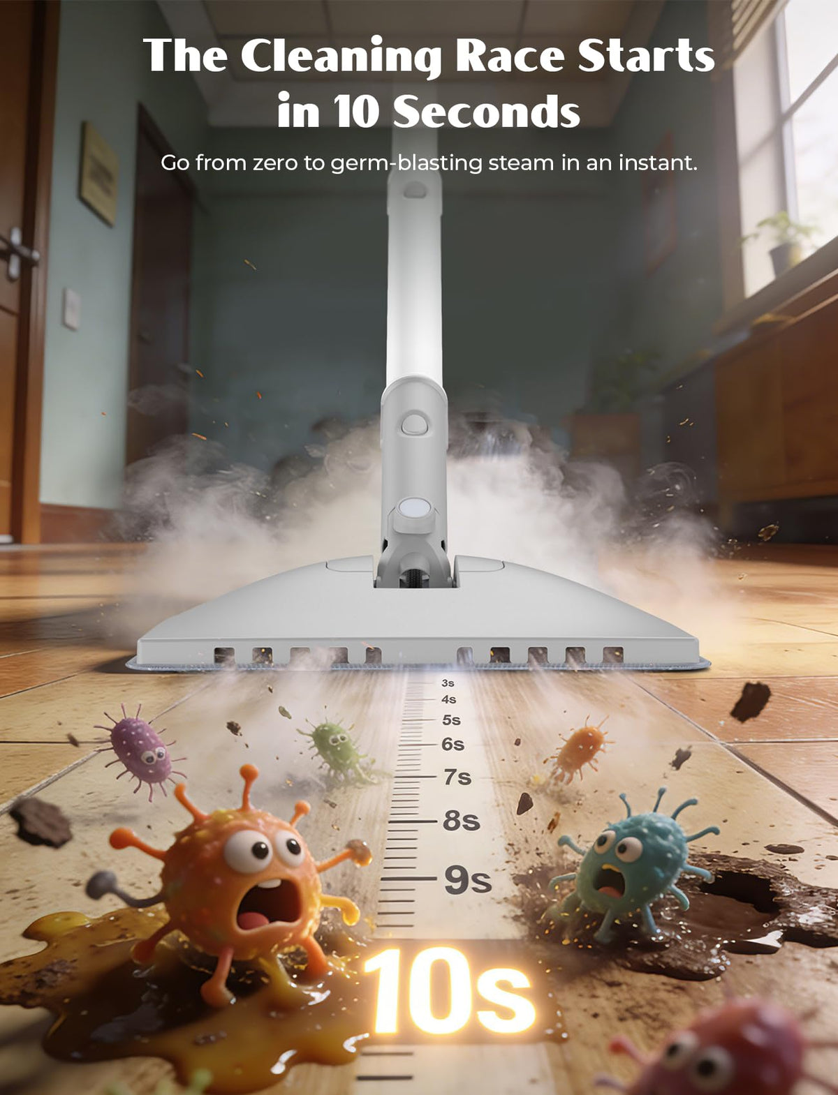 10-in-1 Steam Mop with Detachable Handheld Steamer G4988