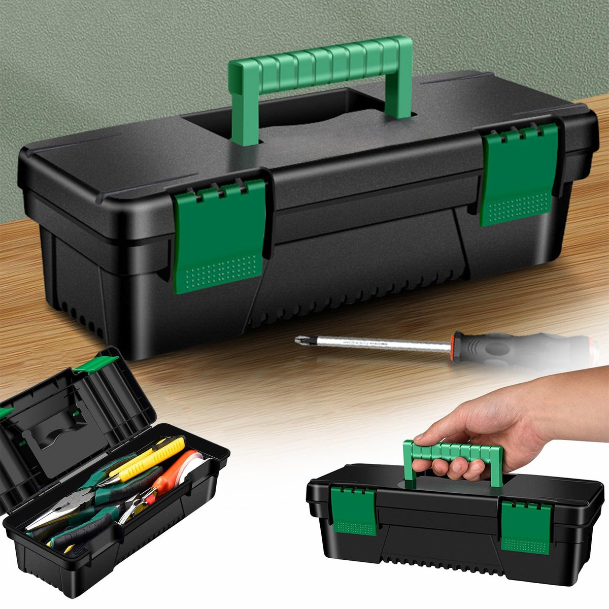 10-Inch Plastic Toolbox with Removable Tray and Double Lock A721710