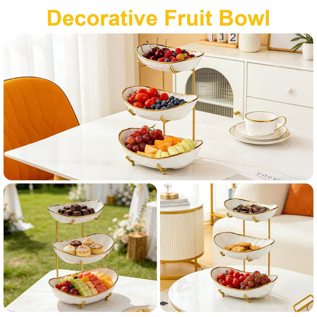 3-Tier Ceramic Fruit Bowl with Stand S17291