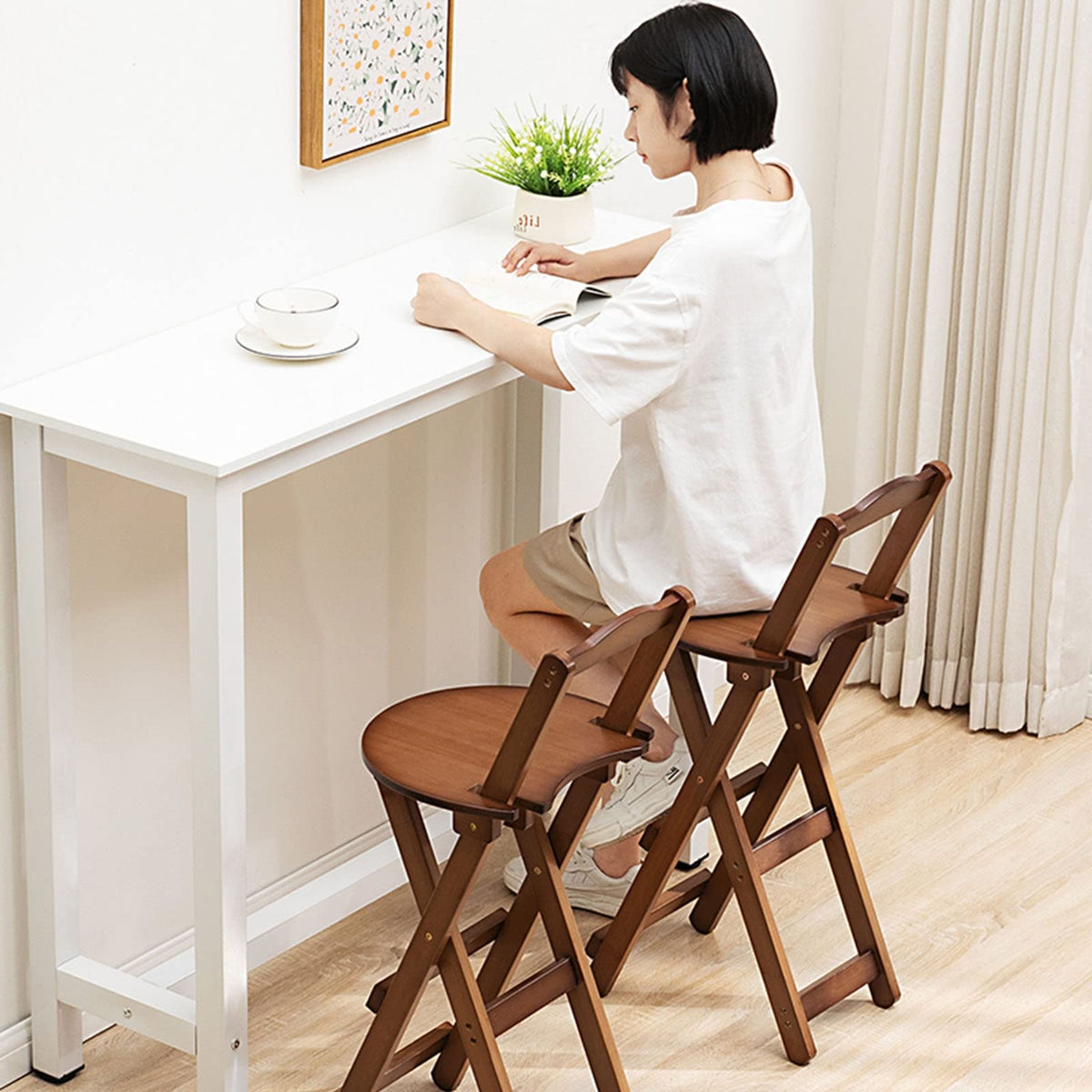 Foldable Bamboo Stool with Backs and Footrest C479001