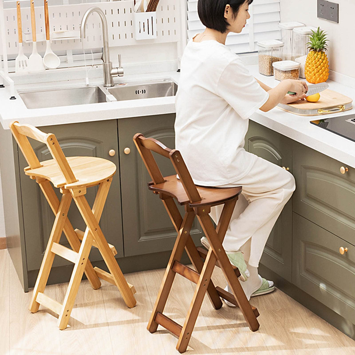 Foldable Bamboo Stool with Backs and Footrest C479001