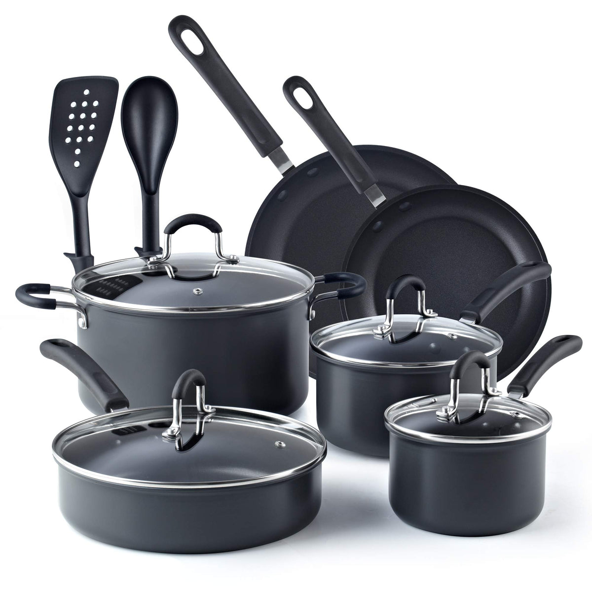 12 Piece Black Nonstick Hard Anodized Cookware Set A736885