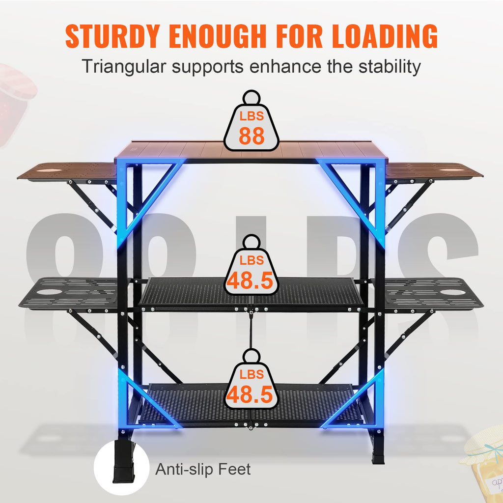 Aluminum Folding Camping Kitchen Table with 2 Shelves O890554