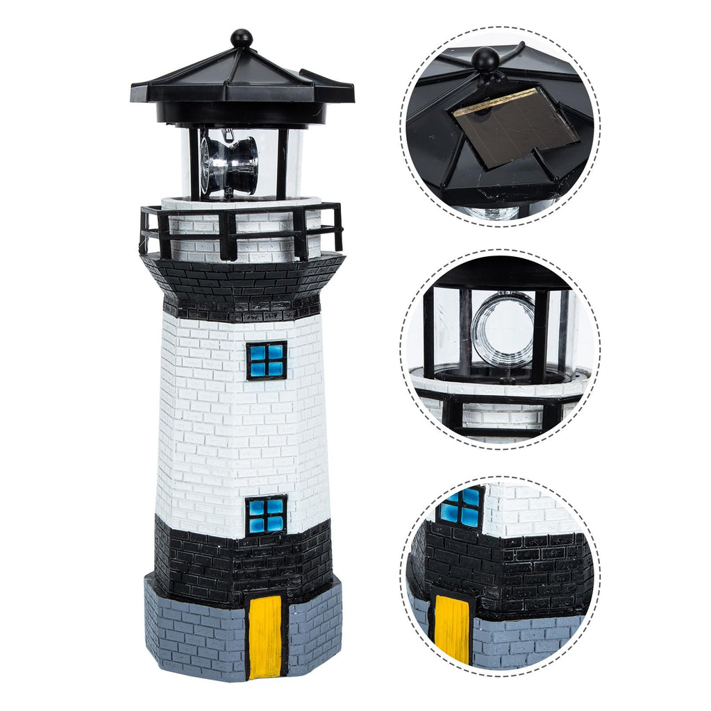 Solar Powered Resin Lighthouse Garden Light Black White A745729