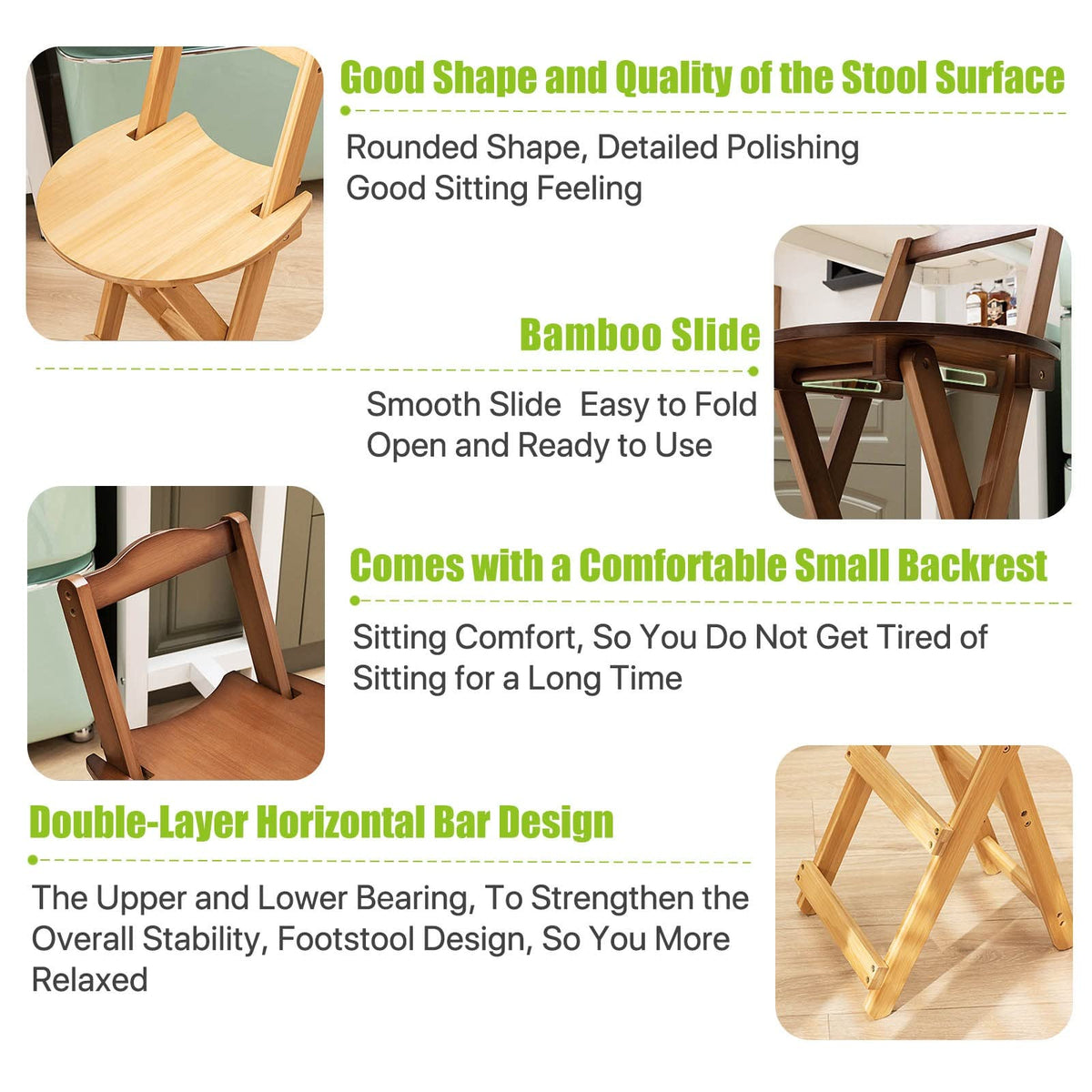Foldable Bamboo Stool with Backs and Footrest C479001