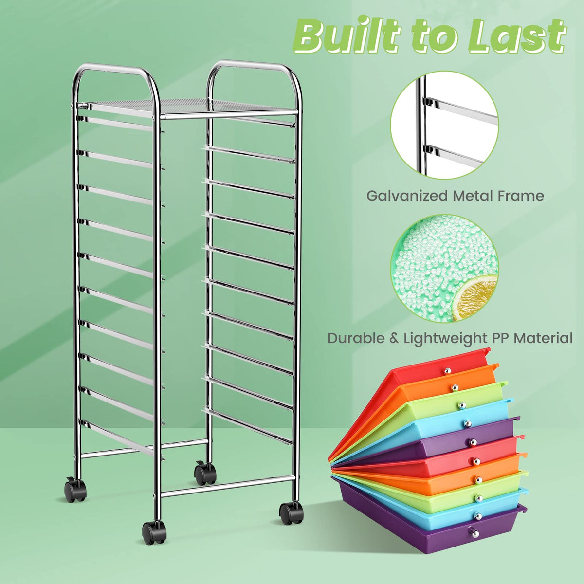 10-Tier Rolling Storage Cart with Drawers Q8172