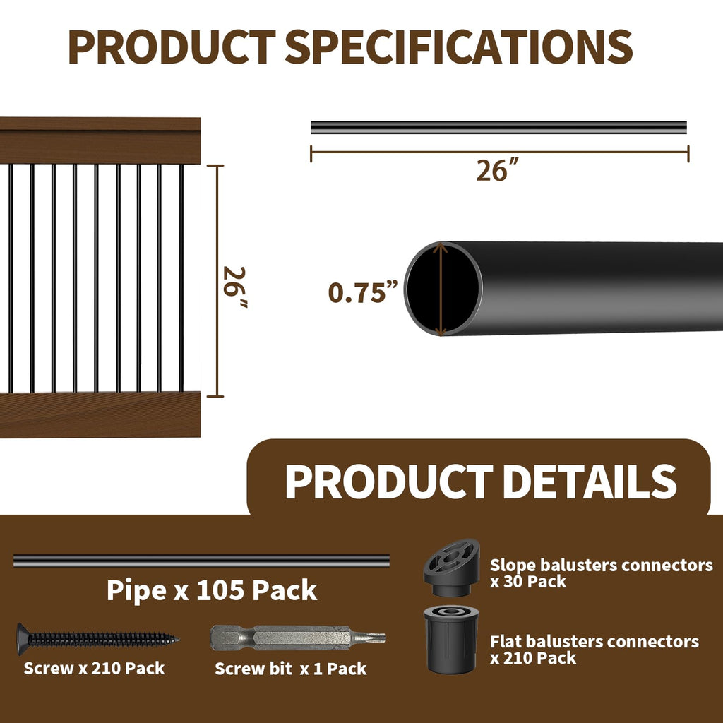 105 Pack 26" Black Aluminum Deck Balusters J34522