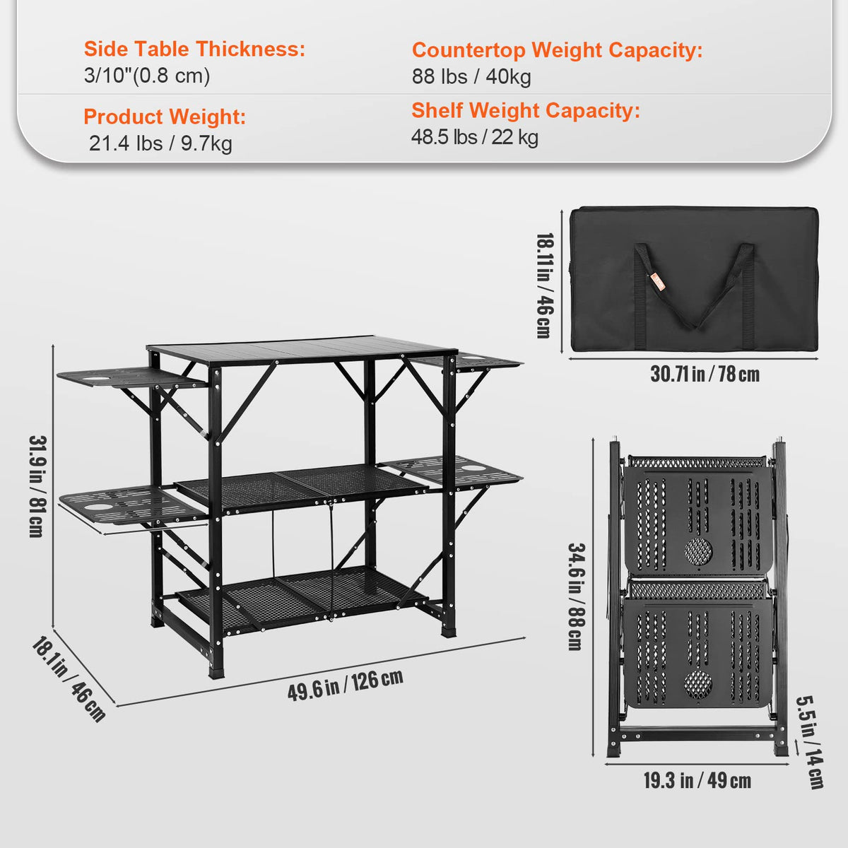 Aluminum Folding Camping Kitchen Table with 2 Shelves O890554