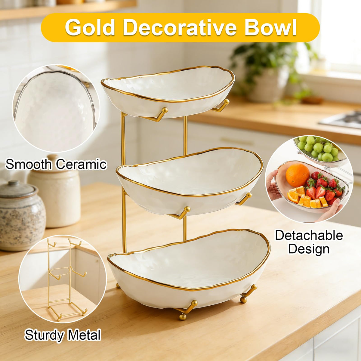 3-Tier Ceramic Fruit Bowl with Stand S17291