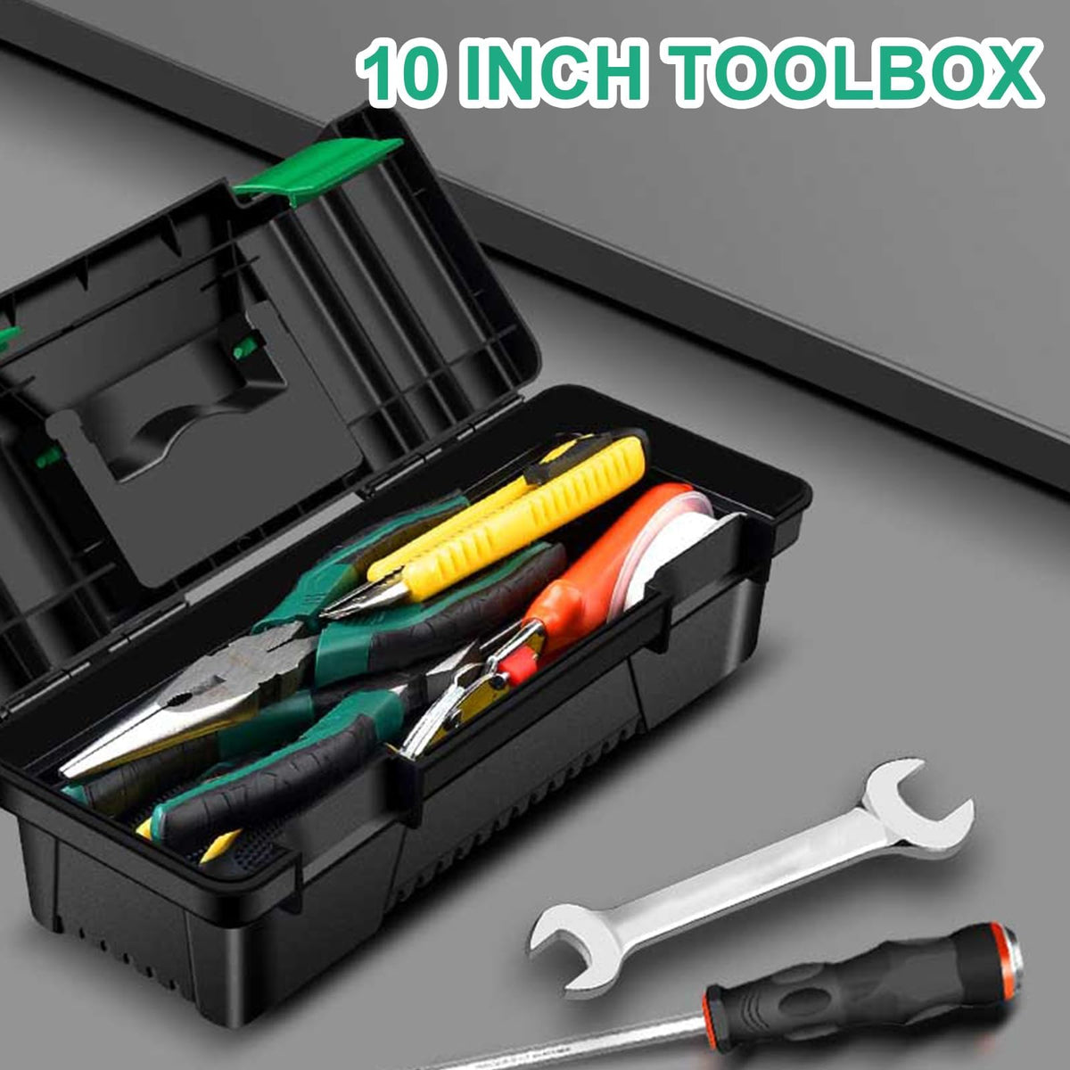 10-Inch Plastic Toolbox with Removable Tray and Double Lock A721710