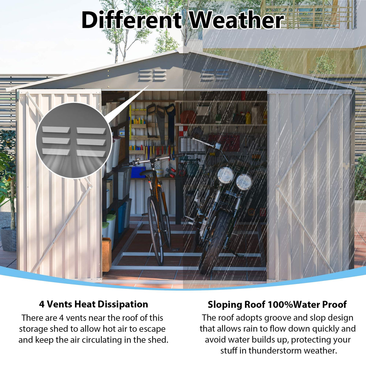 10x14 FT Light Gray Metal Storage Shed Q7623