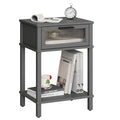 Grey Wooden Nightstand with Drawer and Storage Shelf Y4636
