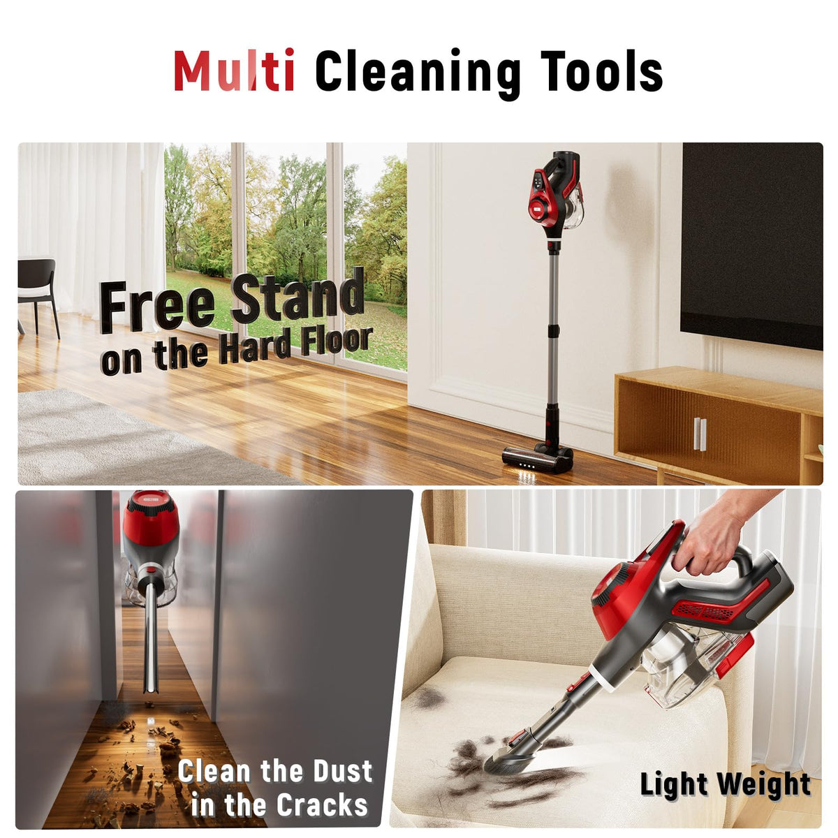 Cordless Stick Vacuum 45Kpa 1.5L Lightweight Handheld Vacuum E77810