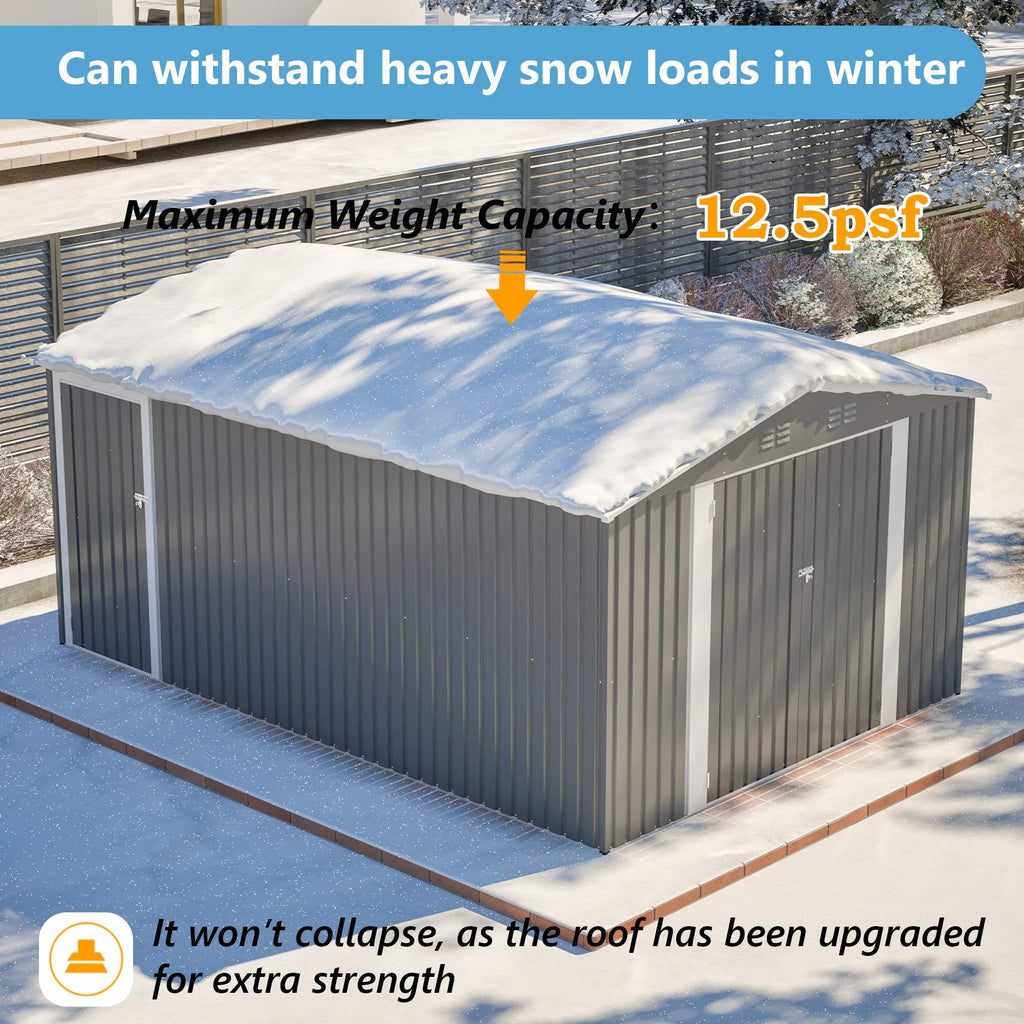 10x14 FT Light Gray Metal Storage Shed Q7623
