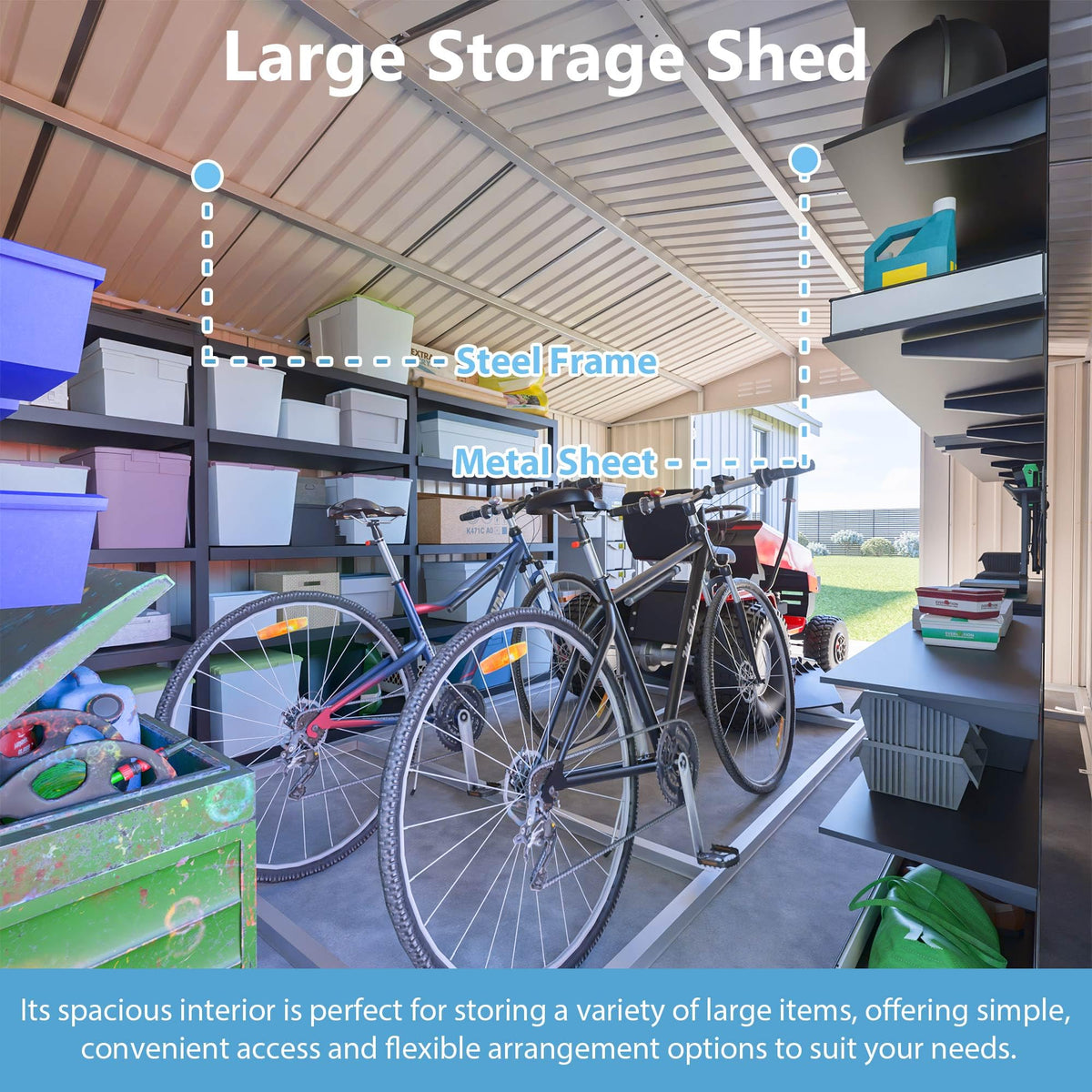 10x14 FT Light Gray Metal Storage Shed Q7623