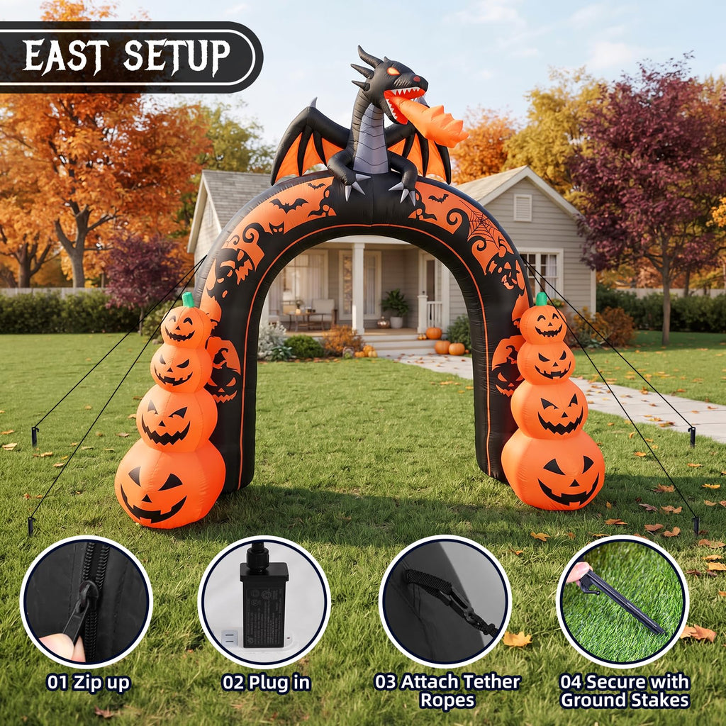 10 FT Tall Halloween Inflatables Dragon Pumpkin Archway Outdoor Decorations with Built-in LEDs H242860