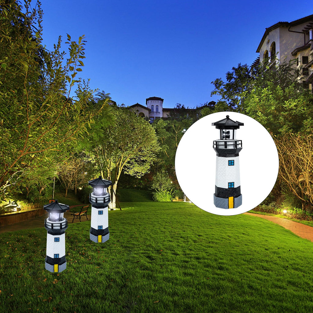 Solar Powered Resin Lighthouse Garden Light Black White A745729