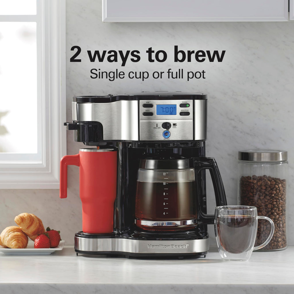 2-Way Coffee Maker, Single-Serve and 12-Cup Pot, Black/Stainless Steel J217830