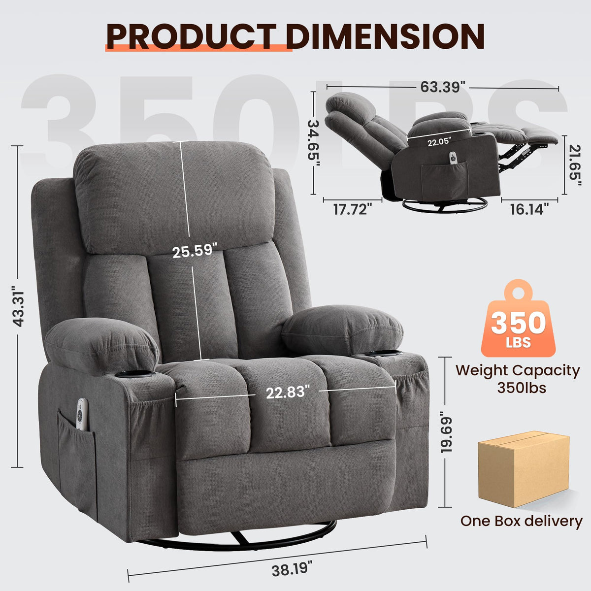 Swivel Rocker Recliner Chair with Massage and Heat X837