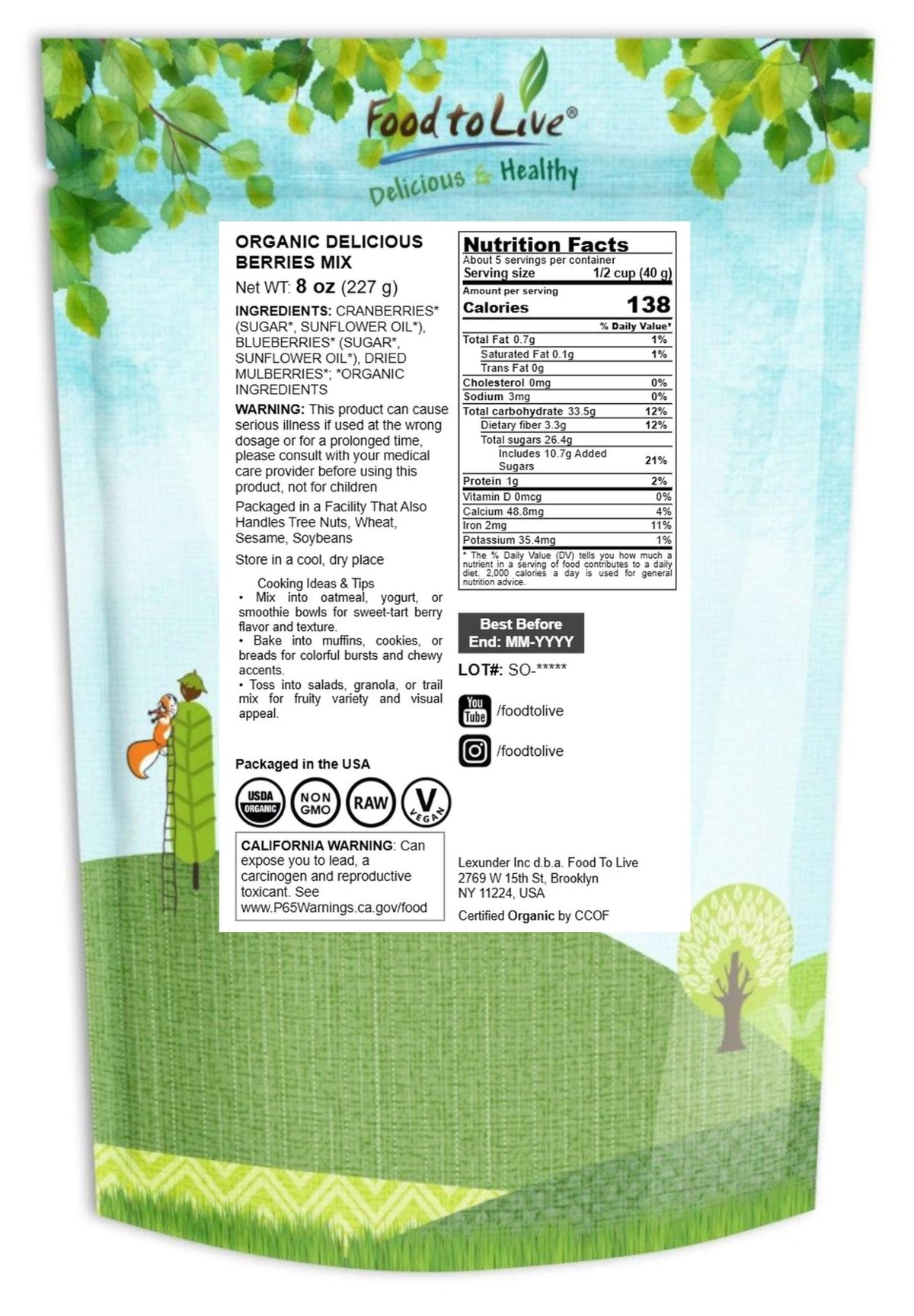 Organic Dried Berries Mix, 8 Ounces J980