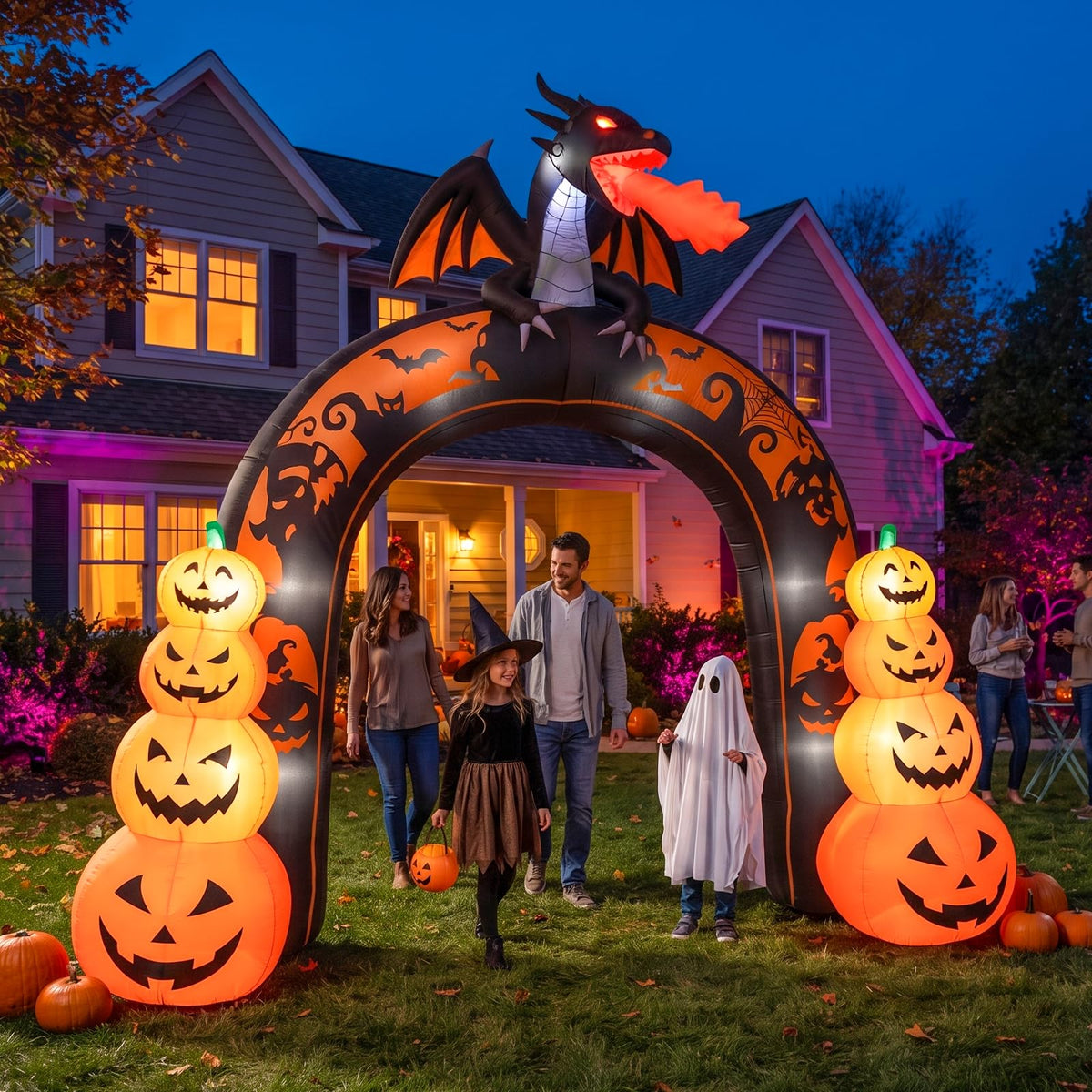 10 FT Tall Halloween Inflatables Dragon Pumpkin Archway Outdoor Decorations with Built-in LEDs H242860