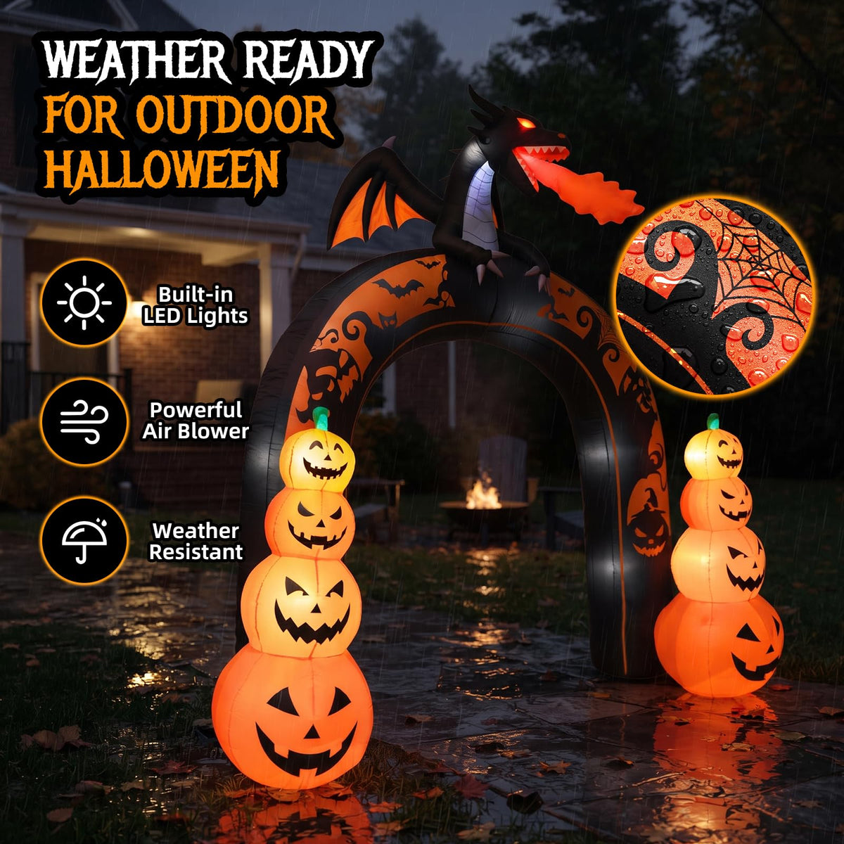 10 FT Tall Halloween Inflatables Dragon Pumpkin Archway Outdoor Decorations with Built-in LEDs H242860