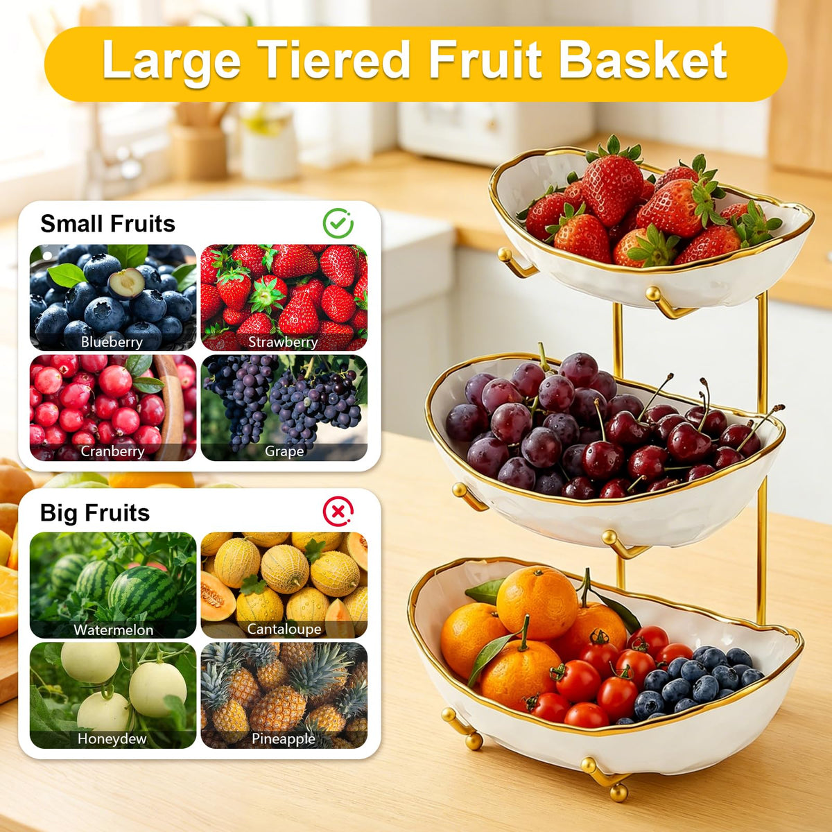 3-Tier Ceramic Fruit Bowl with Stand S17291