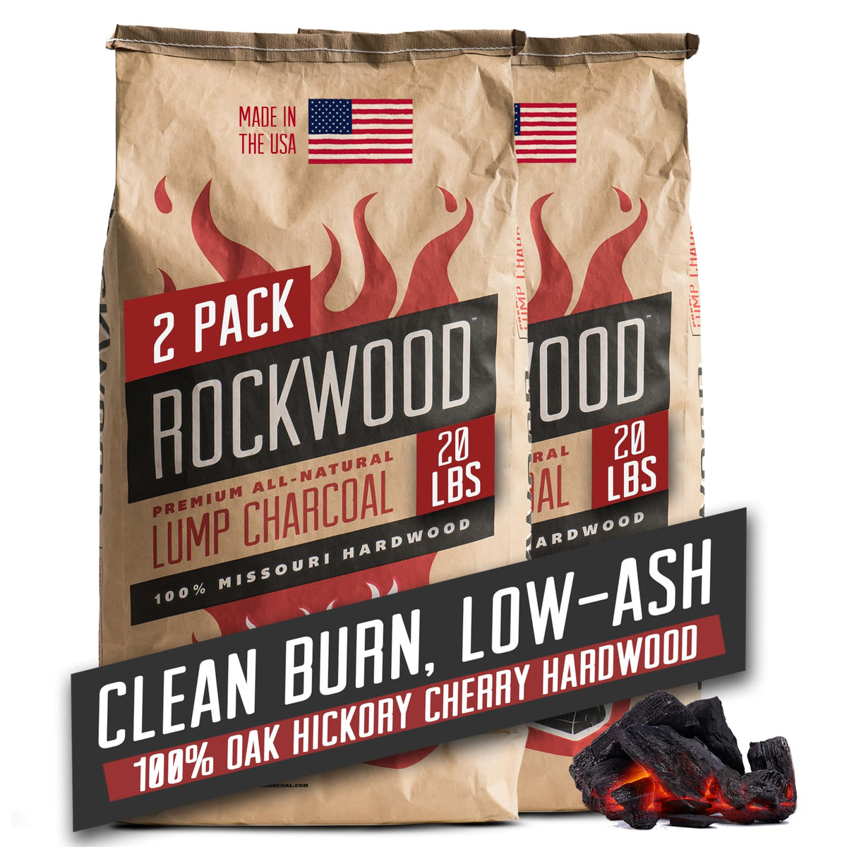 Natural Lump Charcoal 20 lbs 2 Packs G456175