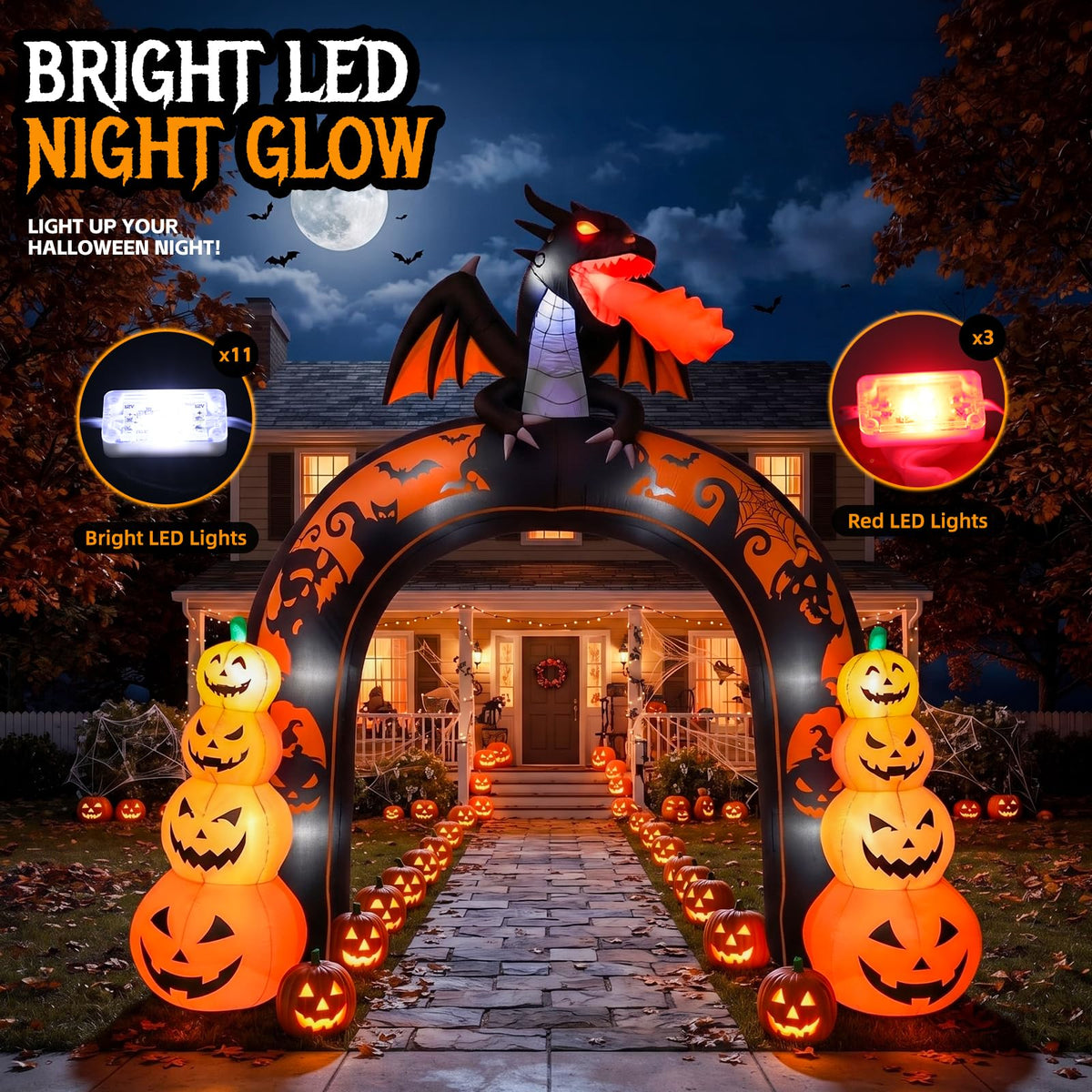 10 FT Tall Halloween Inflatables Dragon Pumpkin Archway Outdoor Decorations with Built-in LEDs H242860