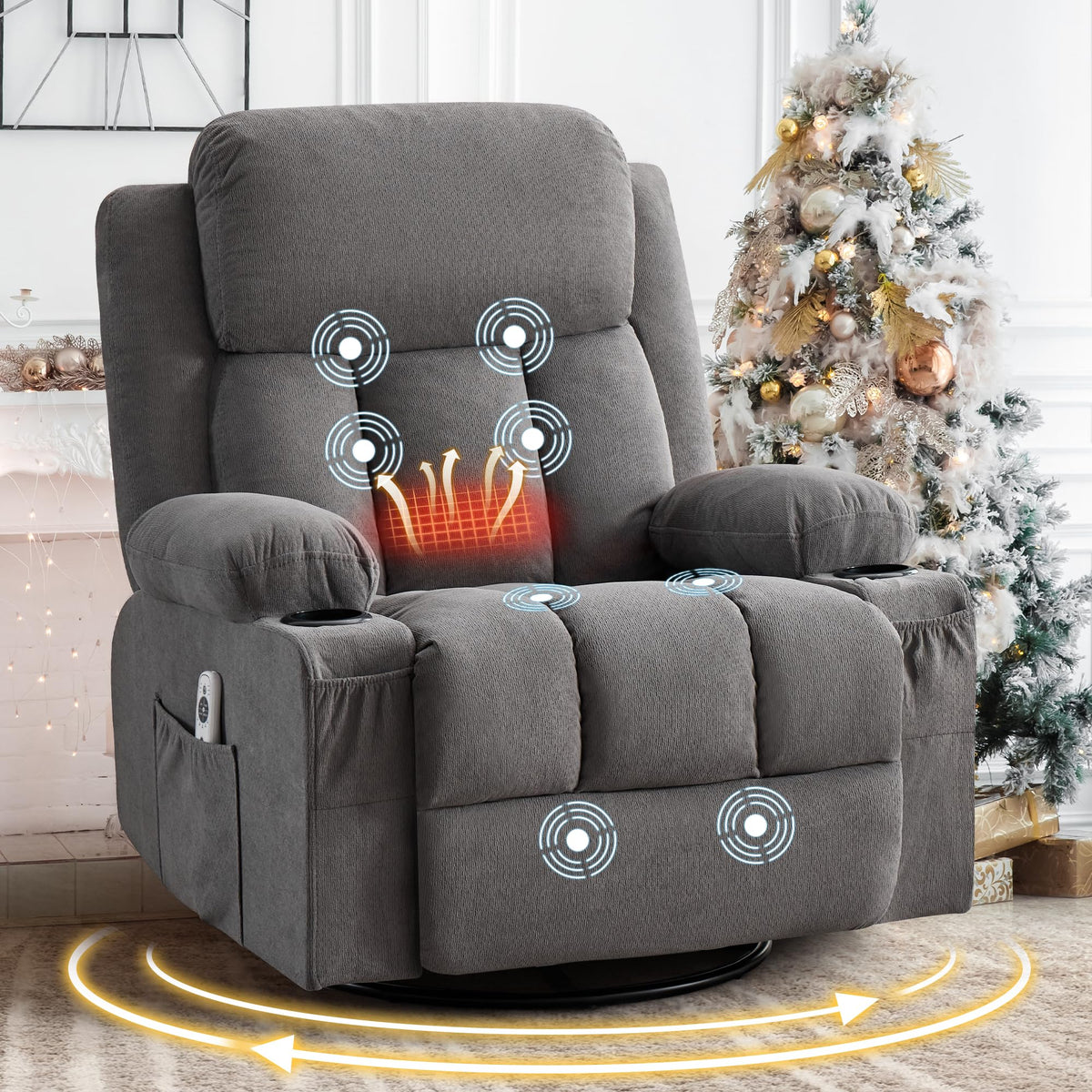 Swivel Rocker Recliner Chair with Massage and Heat X837